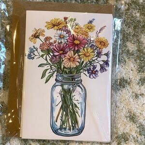 Farmhouse Floral Mason Jar Bouquet Greeting Cards Set of 6 NWT 4x5.5”